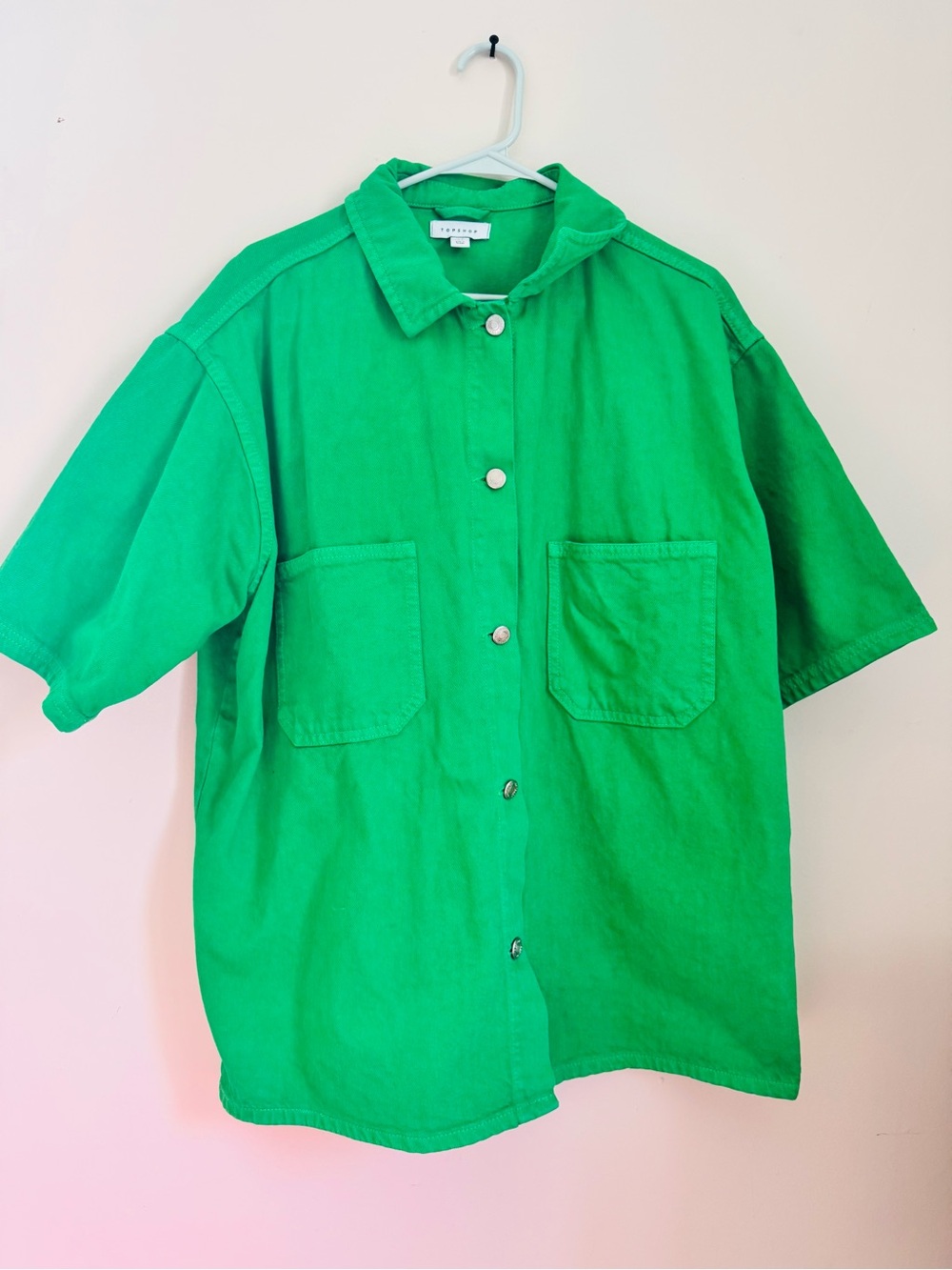 Topshop Bright Green Short-Sleeve Button-Down Shirt